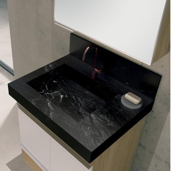Conjunto para Banheiro com Espelheira, Gabinete, Lavatório em Porcelanato com Cuba Esculpida - Bumi Imagem de Conjunto para Banheiro com Espelheira, Gabinete, Lavatório em Porcelanato com Cuba Esculpida