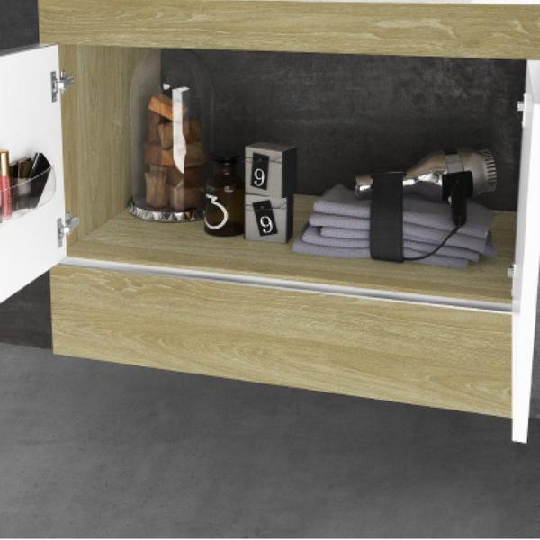 Conjunto para Banheiro com Espelheira, Gabinete, Lavatório em Porcelanato com Cuba Esculpida - Bumi Imagem de Conjunto para Banheiro com Espelheira, Gabinete, Lavatório em Porcelanato com Cuba Esculpida