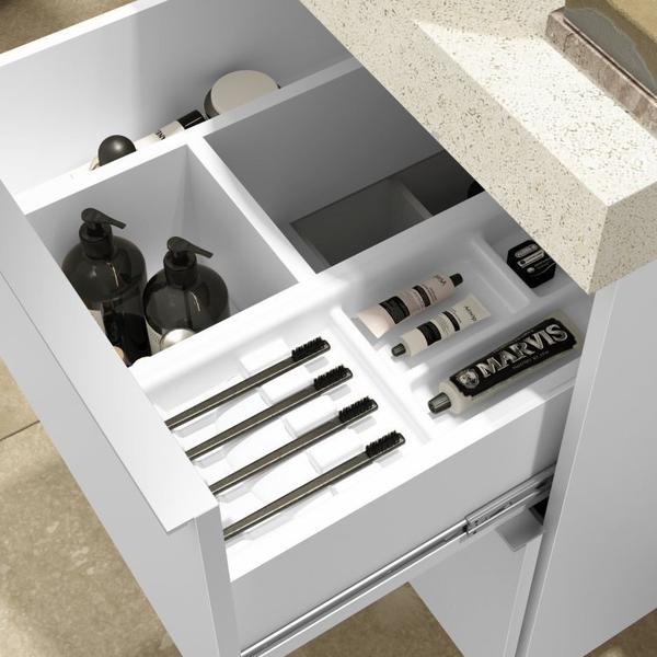 Conjunto para Banheiro com Espelho, Gabinete e Lavatório em Porcelanato com Cuba Embutida 80cm - Bumi Imagem de Conjunto para Banheiro com Espelho, Gabinete e Lavatório em Porcelanato com Cuba Embutida 80cm
