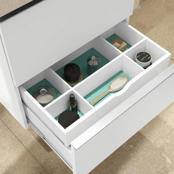 Conjunto para Banheiro com Espelho, Gabinete e Lavatório em Porcelanato com Cuba Embutida 80cm - Bumi Imagem de Conjunto para Banheiro com Espelho, Gabinete e Lavatório em Porcelanato com Cuba Embutida 80cm