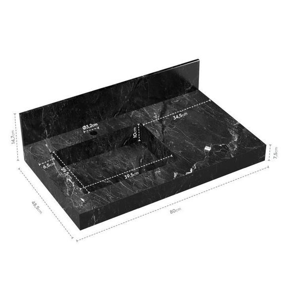 Conjunto para Banheiro com Espelho, Gabinete e Lavatório em Porcelanato com Cuba Embutida 80cm - Bumi Imagem de Conjunto para Banheiro com Espelho, Gabinete e Lavatório em Porcelanato com Cuba Embutida 80cm