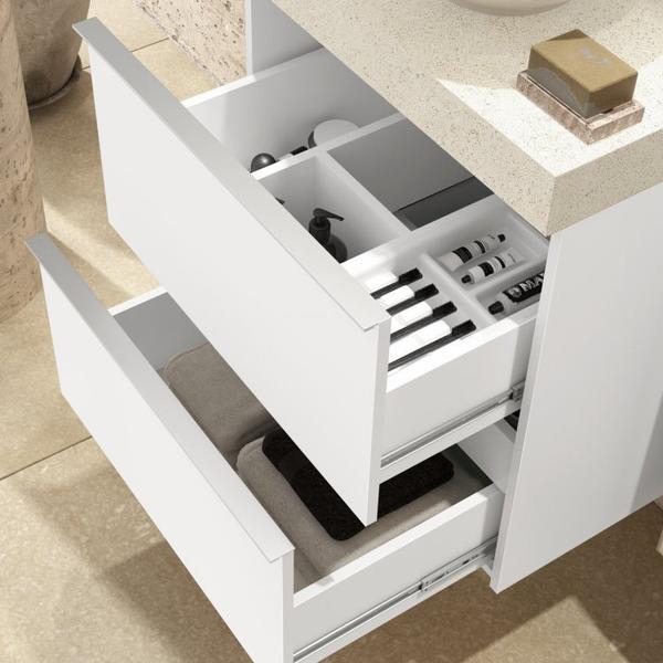 Conjunto para Banheiro com Espelho, Gabinete e Lavatório em Porcelanato com Cuba Embutida 80cm - Bumi Imagem de Conjunto para Banheiro com Espelho, Gabinete e Lavatório em Porcelanato com Cuba Embutida 80cm