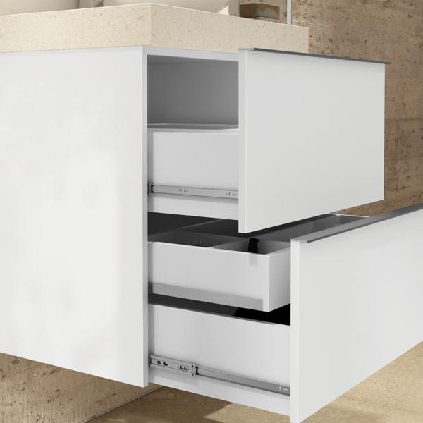 Conjunto para Banheiro com Espelho, Gabinete e Lavatório em Porcelanato com Cuba Embutida 80cm - Bumi Imagem de Conjunto para Banheiro com Espelho, Gabinete e Lavatório em Porcelanato com Cuba Embutida 80cm