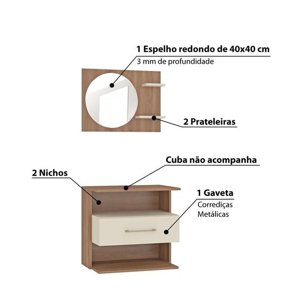 Imagem de Conjunto para Banheiro Florença com Gabinete e Espelho - Castanho/Champagne