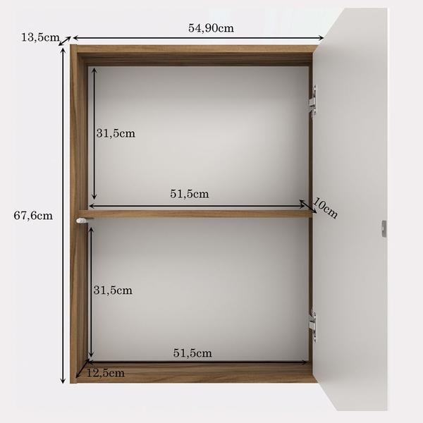 Imagem de Conjunto Para Banheiro Gabinete 60cm 2 Gavetas Com Cuba E Armário Gael B06 Branco Nogal - Lyam Decor