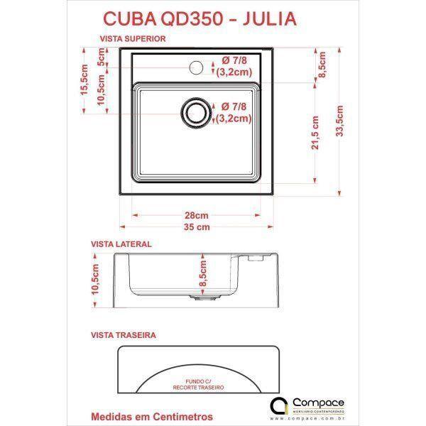 Imagem de Conjunto para Banheiro Gabinete 60cm Cuba Q35 e Espelheira 601W Metrópole Compace
