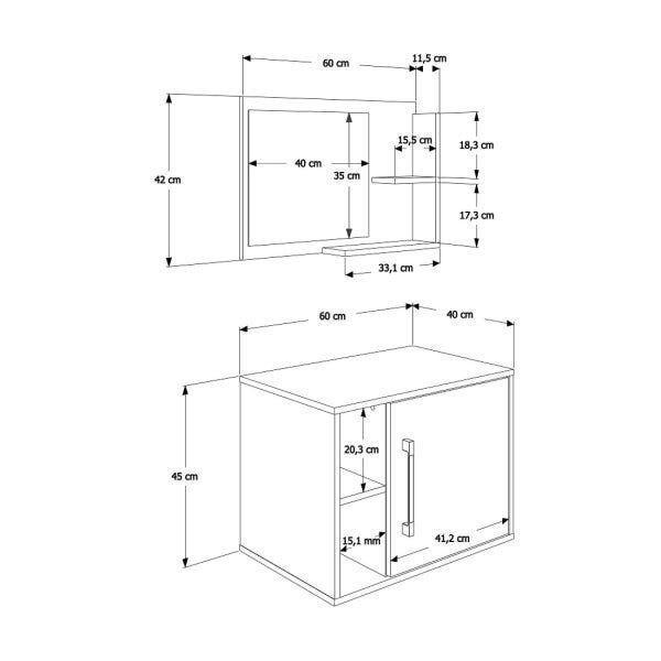 Imagem de Conjunto para Banheiro Gabinete com Cuba Folha L38 e Espelheira Laura 600 Yescasa