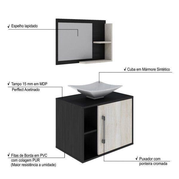 Imagem de Conjunto para Banheiro Gabinete com Cuba Folha L38 e Espelheira Laura 600 Yescasa