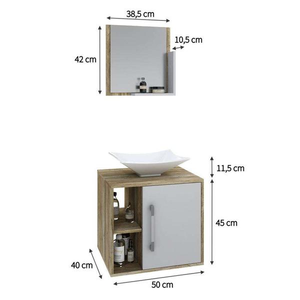 Imagem de Conjunto para Banheiro Gabinete com Cuba Folha L38 e Espelheira Soft 500  Carvalho com Branco