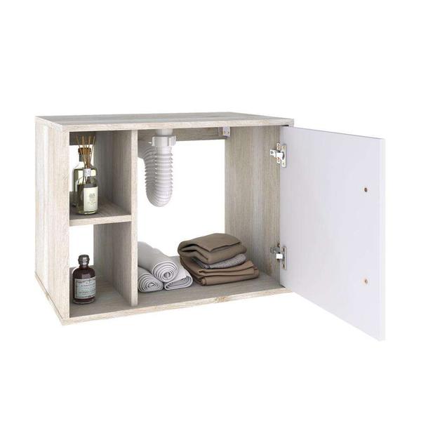 Imagem de Conjunto para Banheiro Gabinete com Cuba Folha L38 e Espelheira Soft 600  Snow com Branco