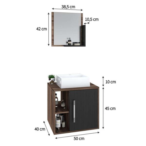 Imagem de Conjunto para Banheiro Gabinete com Cuba Q32 e Espelheira Soft 500  Nogal com Preto Ônix