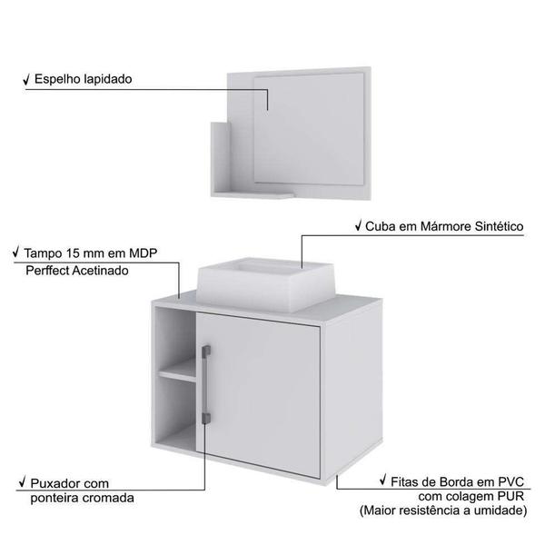 Imagem de Conjunto para Banheiro Gabinete com Cuba Q32 e Espelheira Soft 600  Branco