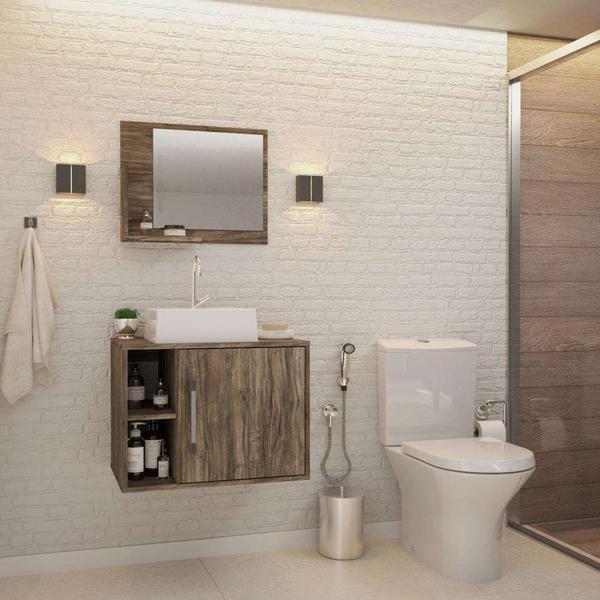 Imagem de Conjunto para Banheiro Gabinete com Cuba Q32 e Espelheira Soft 600  Carvalho Dark