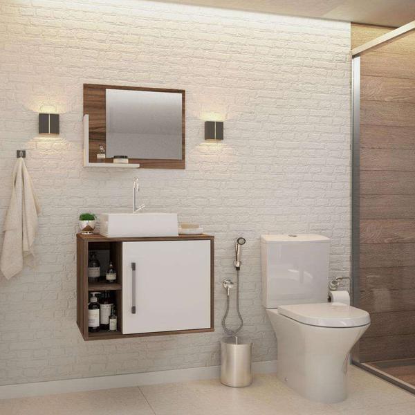 Imagem de Conjunto para Banheiro Gabinete com Cuba Q32 e Espelheira Soft 600  Nogal com Branco