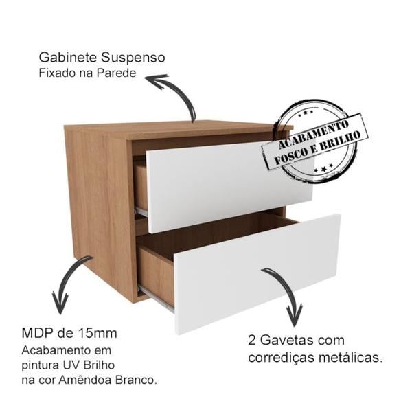 Imagem de Conjunto Para Banheiro Gabinete E Espelheira BN3607x02 Amendoa Branco Tecno Mobili