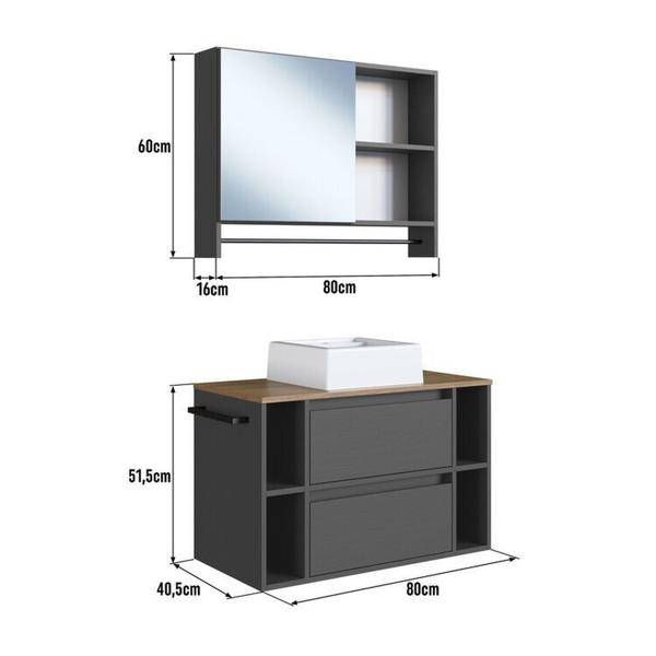 Imagem de Conjunto para Banheiro Gabinete Suspenso 80cm com Cuba Espelheira com Toalheiro Cj8010.20