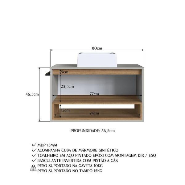 Imagem de Conjunto para Banheiro Gabinete Suspenso 80cm com Toalheiro Cuba e Espelheira Cj8060.10