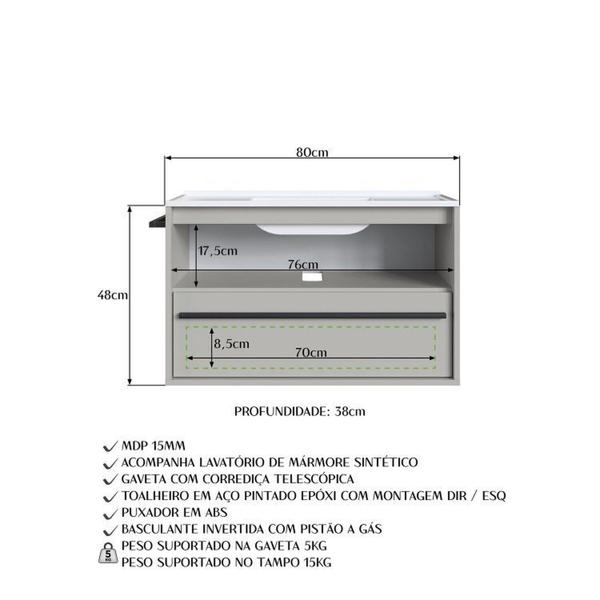 Imagem de Conjunto para Banheiro Gabinete Suspenso 80cm com Toalheiro Lavatorio e Espelheira Cj8030.20