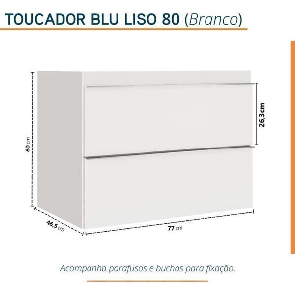 Imagem de Conjunto Para Banheiro Lavatório Em Porcelanato Com Cuba Esculpida, Gabinete e Espelheira Lisa 80cm Branco