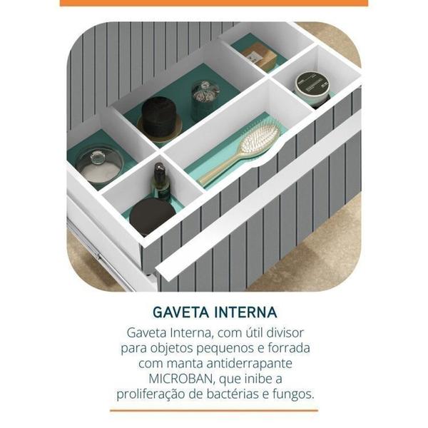 Imagem de Conjunto Para Banheiro Lavatório Em Porcelanato Com Cuba Esculpida, Gabinete e Espelheira Ripy 80cm Cinza