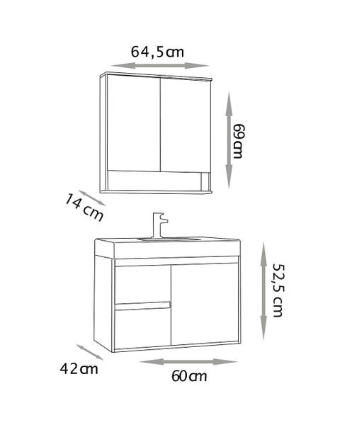 Imagem de Conjunto para Banheiro Nicole 60 cm com Lavatório e Espelheira - Fabribam