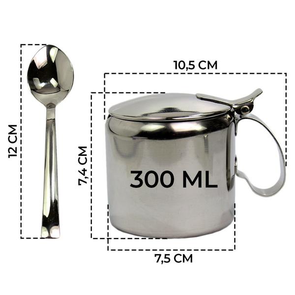 Imagem de Conjunto Para Café 2 Bules 600ml Inox e Açucareiro Com Colher Inox