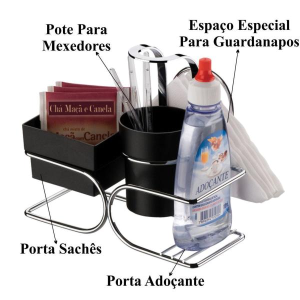 Imagem de Conjunto Para Chá Café Porta Sachês Açúcar Guardanapo Adoçante