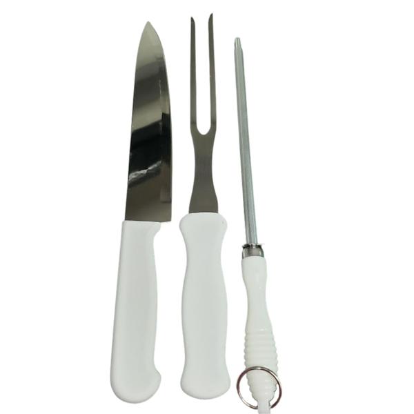 Imagem de Conjunto para Churrasco Profissional Faca Chaira Garfo Inox