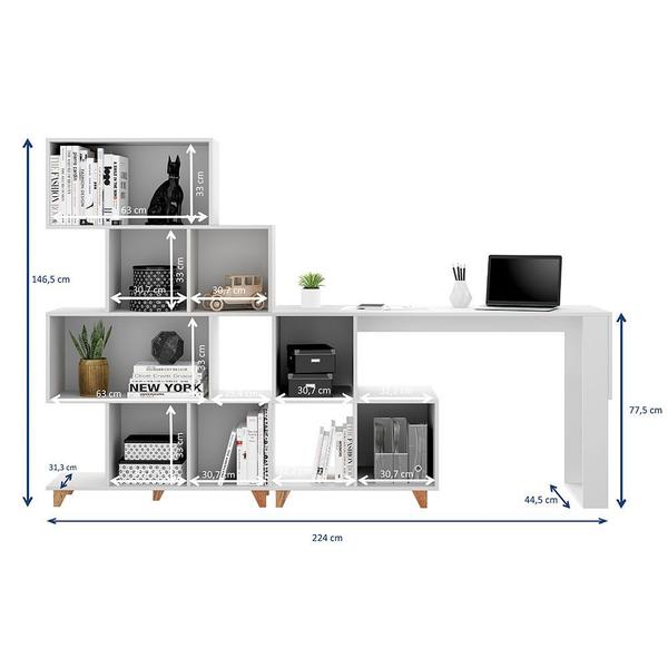 Imagem de Conjunto Para Escritório Mesa Escrivaninha e Estante Aurora Be Mobiliário