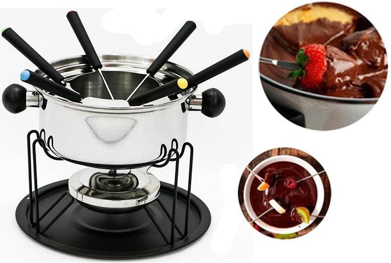 Imagem de Conjunto Para Fondue 11 Peças Aço Inox Para Queijo Chocolate Petiscos Jantar Romântico Doces Salgados Casita