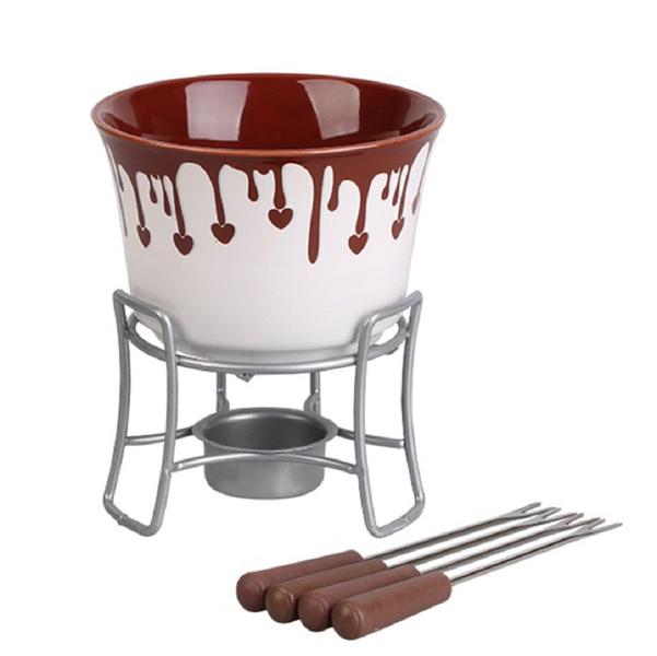 Imagem de Conjunto para Fondue Brinox Cerâmica Chocolate 6 Peças para 4 Pessoas 