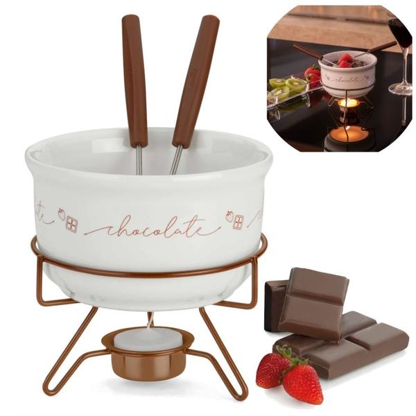 Imagem de Conjunto para Fondue Porcelana Chocolate Forma + 6 Tigelas em Melamina  Kit 