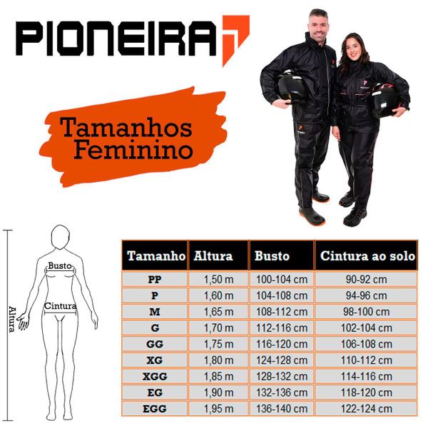 Imagem de Conjunto Para Motociclista Emborrachado Feminino Com Gola Capuz e Bolso Preto Tam P Pioneira