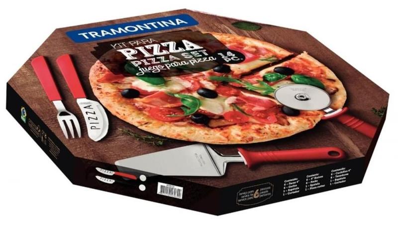 Imagem de Conjunto Para Pizza Aço Inox 14 Peças Preto Pizza