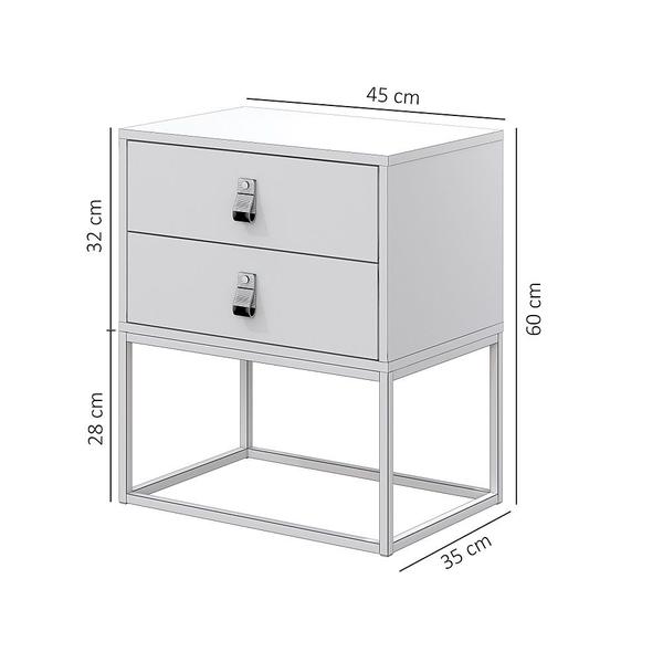 Imagem de Conjunto para Quarto Casal 2 Mesas de Cabeceira Off White Pés de Ferro Preto