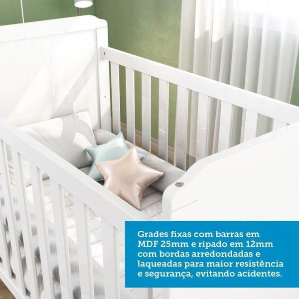 Imagem de Conjunto para Quarto de Bebê com Berço Mini Cama Cloe e Guarda Roupa 4 Portas Uli Móveis Peroba Branco