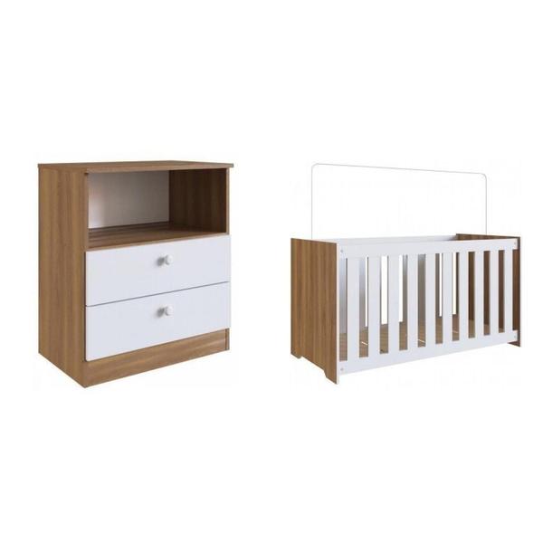 Imagem de Conjunto para Quarto de Bebê com Berço Moisés e Cômoda 2 Gavetas Aconchego Completa Móveis Nogal Manchester/Branco