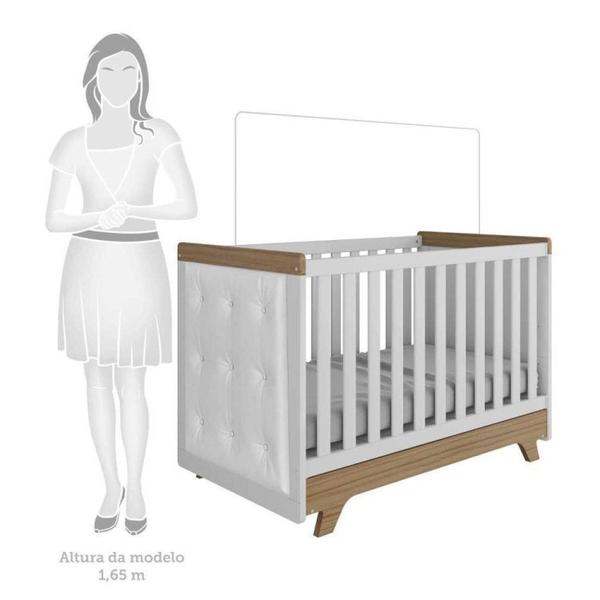 Imagem de Conjunto para Quarto de Bebê com Cômoda 1 Porta 4 Gavetas e Berço com Capitone Retrô Móveis Peroba Branco Brilho/Carvalho/material sintético Branco