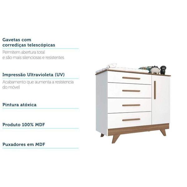 Imagem de Conjunto para Quarto de Bebê com Cômoda 1 Porta 4 Gavetas e Berço com Capitone Retrô Móveis Peroba Branco Brilho/Carvalho/material sintético Branco