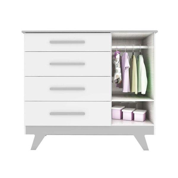 Imagem de Conjunto para Quarto de Bebê com Cômoda 1 Porta com Janela e Berço com Capitone Retrô Móveis Peroba Branco Brilho/Cinza/material sintético Branco