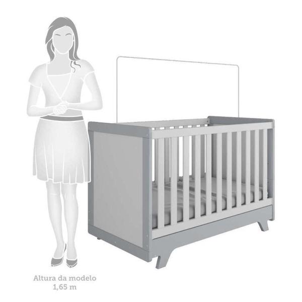 Imagem de Conjunto para Quarto de Bebê com Cômoda 1 Porta com Janela em Acrílico e Berço Retrô Móveis Peroba Branco Brilho/Cinza