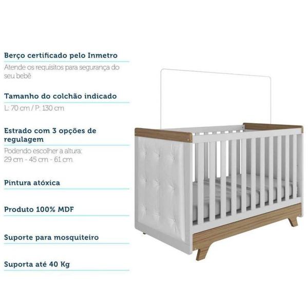 Imagem de Conjunto para Quarto de Bebê com Cômoda de Bebê Berço com Capitone e Prateleira Retrô Móveis Peroba Branco Brilho/Carvalho/material sintético Branco