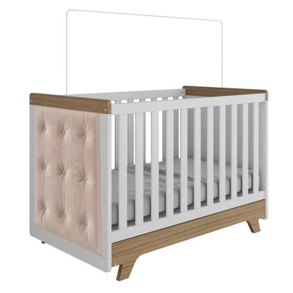 Conjunto para Quarto de Bebê com Cômoda e Berço com Capitone Retrô Móveis Peroba Branco Brilho/Carvalho/Pena Areia Imagem de Conjunto para Quarto de Bebê com Cômoda e Berço com Capitone Retrô Móveis Peroba Branco Brilho/Carvalho/Pena Areia