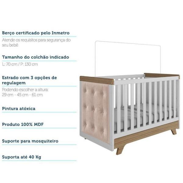 Conjunto para Quarto de Bebê com Cômoda e Berço com Capitone Retrô Móveis Peroba Branco Brilho/Carvalho/Pena Areia Imagem de Conjunto para Quarto de Bebê com Cômoda e Berço com Capitone Retrô Móveis Peroba Branco Brilho/Carvalho/Pena Areia