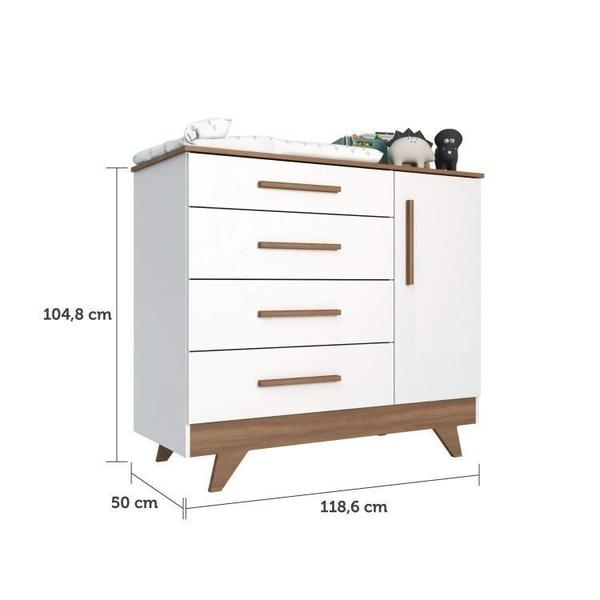 Conjunto para Quarto de Bebê com Cômoda e Berço com Capitone Retrô Móveis Peroba Branco Brilho/Carvalho/Pena Areia Imagem de Conjunto para Quarto de Bebê com Cômoda e Berço com Capitone Retrô Móveis Peroba Branco Brilho/Carvalho/Pena Areia