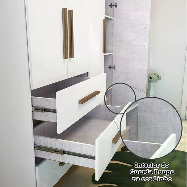 Imagem de Conjunto para Quarto de Bebê com Guarda Roupa 4 Portas e Berço com Capitone Retrô Móveis Peroba Branco Brilho/Carvalho/material sintético Branco