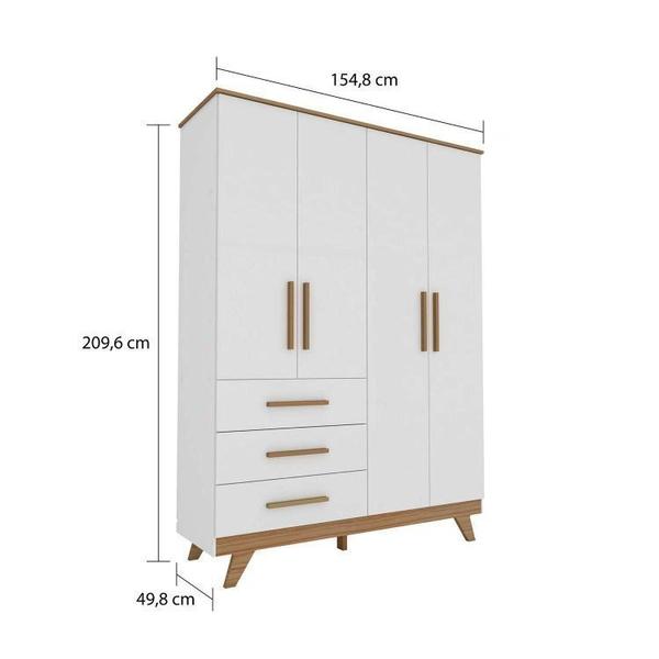 Imagem de Conjunto para Quarto de Bebê com Guarda Roupa 4 Portas e Berço com Capitone Retrô Móveis Peroba Branco Brilho/Carvalho/material sintético Branco