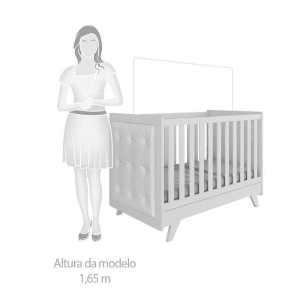 Imagem de Conjunto para Quarto de Bebê com Guarda Roupa e Berço com Capitone Retrô Móveis Peroba Branco Brilho/material sintético Branco