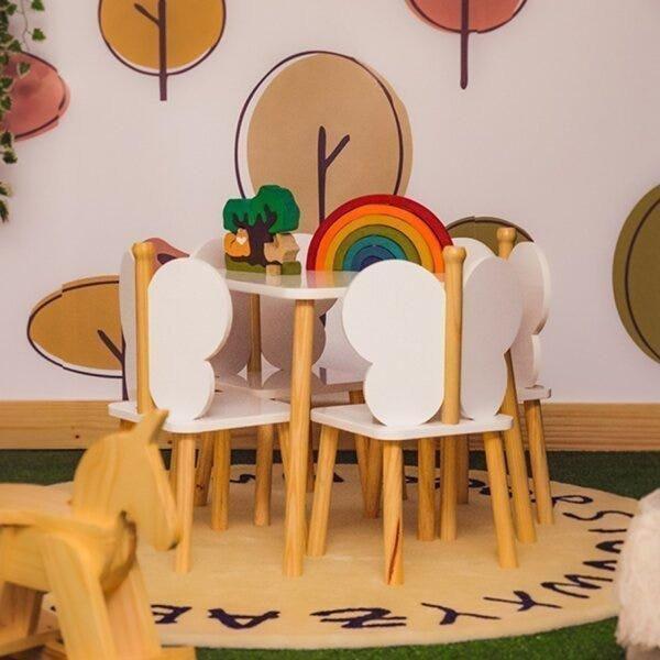 Imagem de Conjunto para Quarto Infantil 1 Mesa 4 Cadeiras Hora de Brincar Divicar Branco/Natural