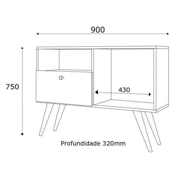 Imagem de Conjunto para Sala de Estar Rack e Aparador 1 Porta 2 Nichos França Branco Estilare